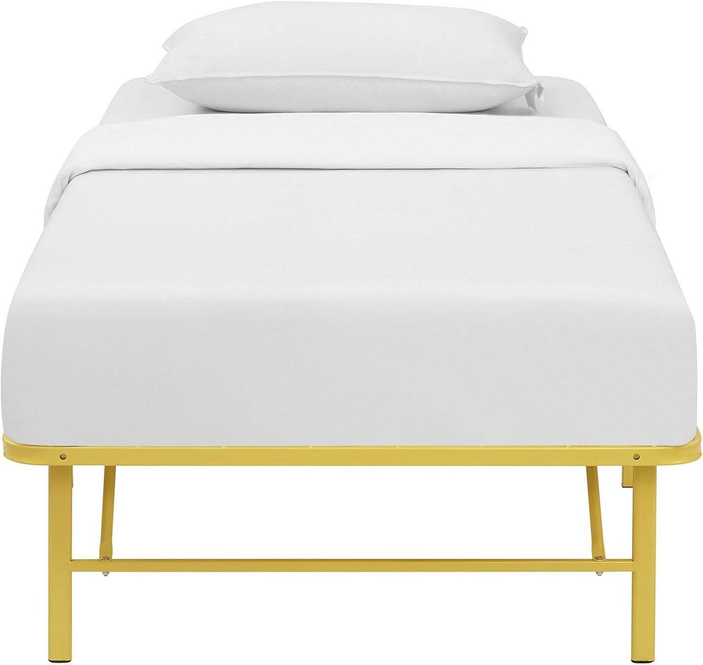 Modway Horizon Folding Metal Mattress Bed Frame, Twin Size, Yellow, Replaces Box Spring