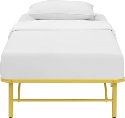 Modway Horizon Folding Metal Mattress Bed Frame, Twin Size, Yellow, Replaces Box Spring