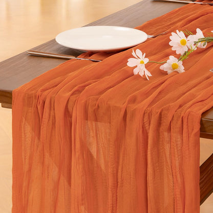 Socomi Cheesecloth Table Runner - 3pcs Orange Boho Rustic Design | 120 Inch Sheer Decor for Weddings & Events