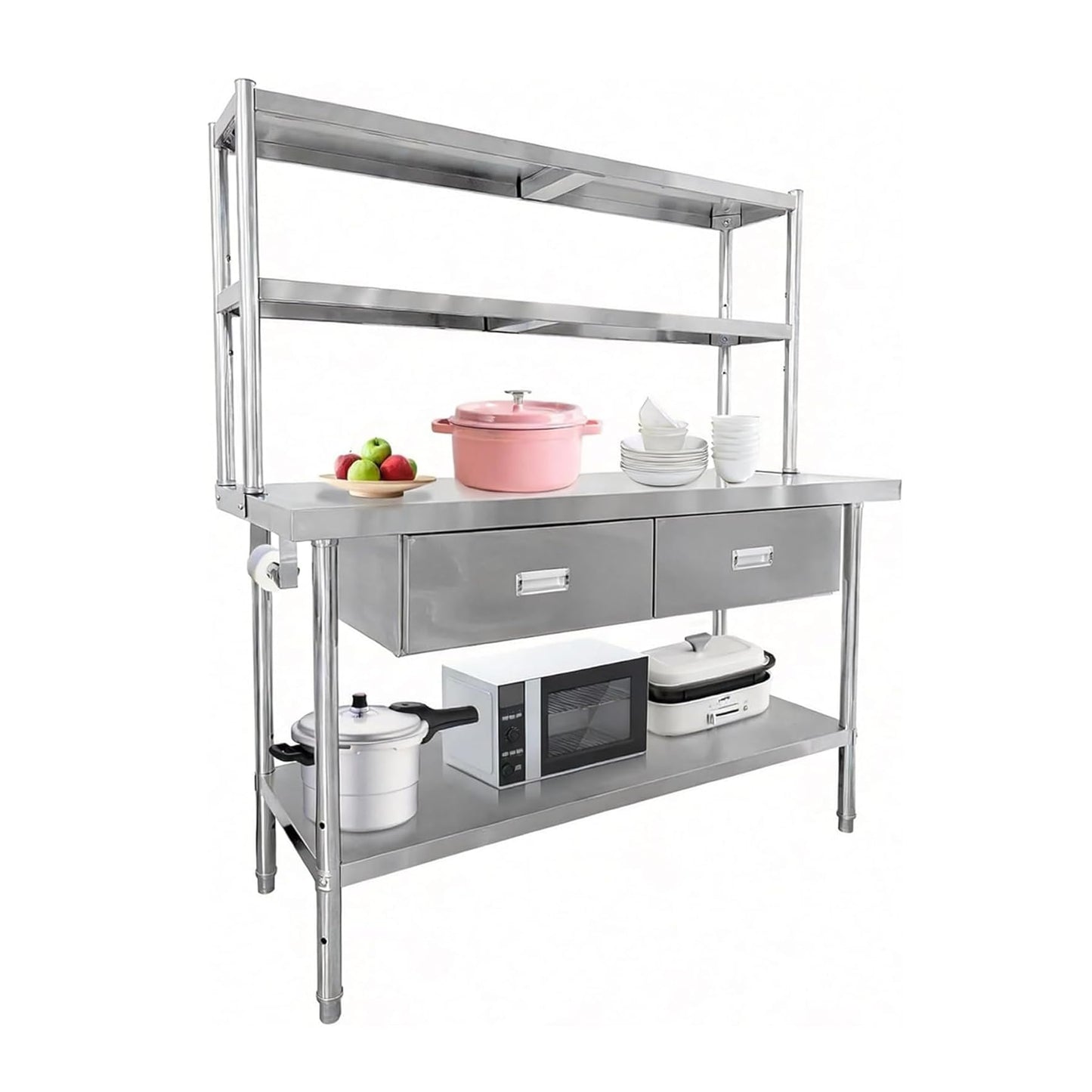 Stainless Steel Table with Overshelves and Drawers, 48" X 24" Heavy Duty Commercial Work & Prep Table with Adjustable Undershelf, Work Tables Workbench for Home Restaurant Kitchen Garage