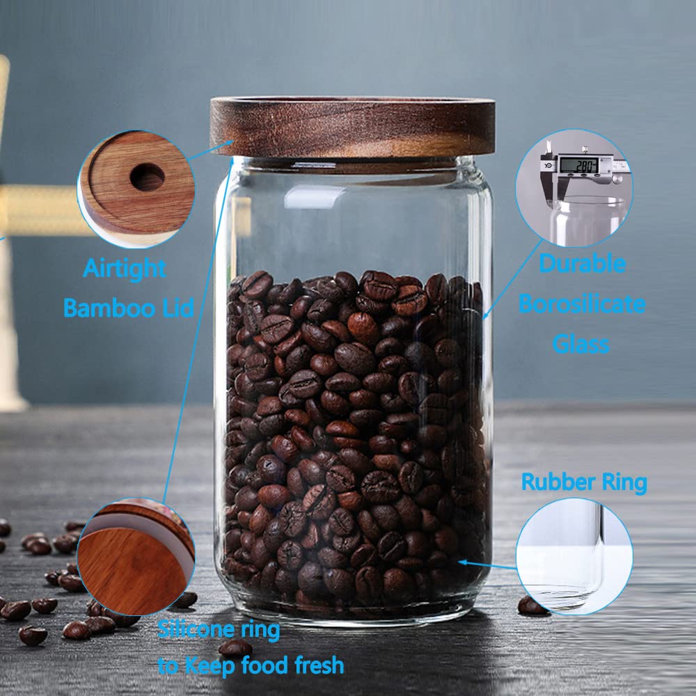 SAIOOL Kitchen Canisters Set of 6-8.5oz Glass Spice Jars With Acacia Airtight Lid and Labels Round Spice Bottles for kitchen Seasoning Baby Food Kids Snacks Meal Prep Containers Candle