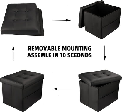 L17W13H13inches Collapsible Ottoman with Storage - Foot Rest Ottoman with Side Pocket - Black