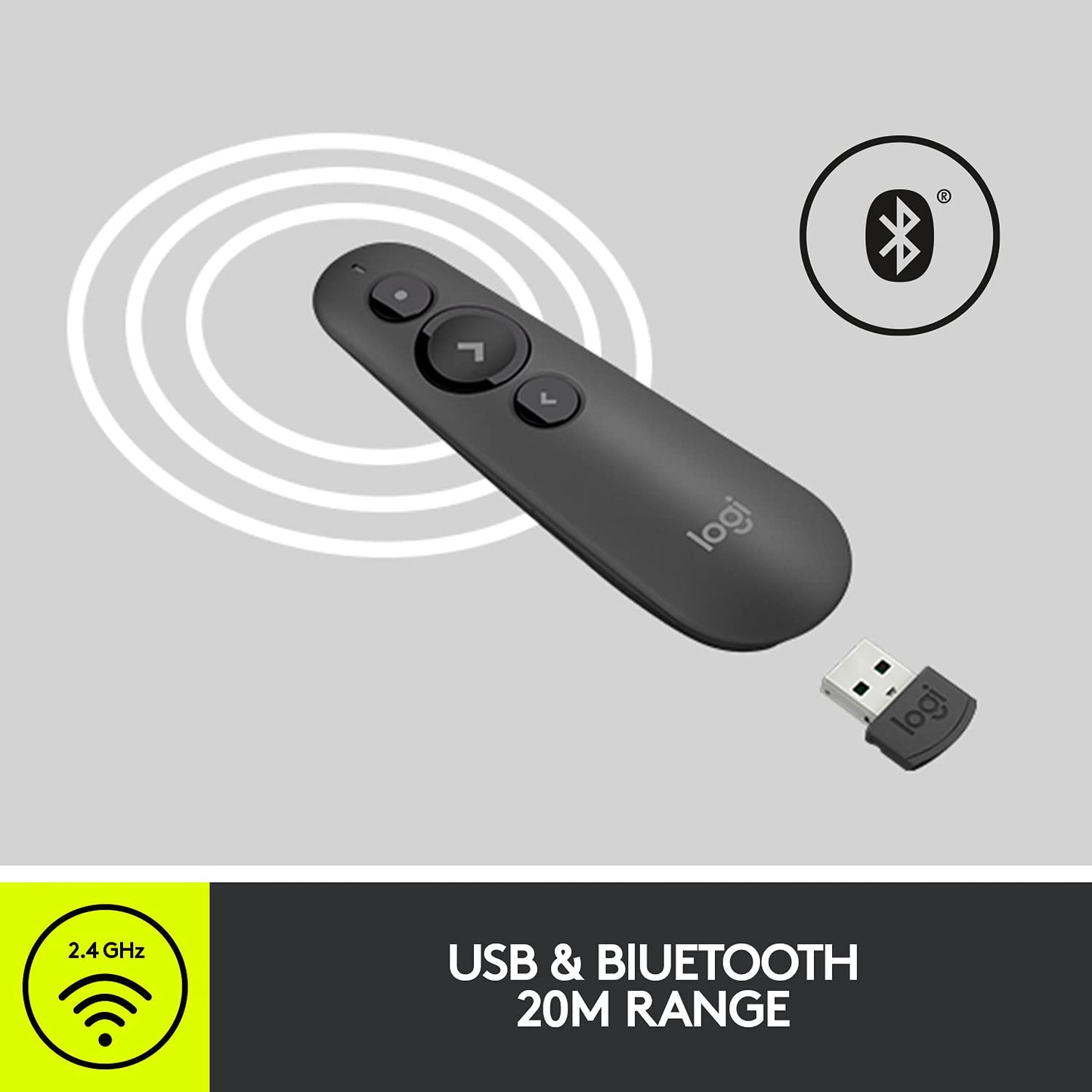 Logitech R500 Laser Presentation Remote Wireless Presenter, W126636324 (Remote Wireless Presenter Bluetooth/RF Graphite Logitech R500 Laser Presentation Remote, Bluetooth/RF,)