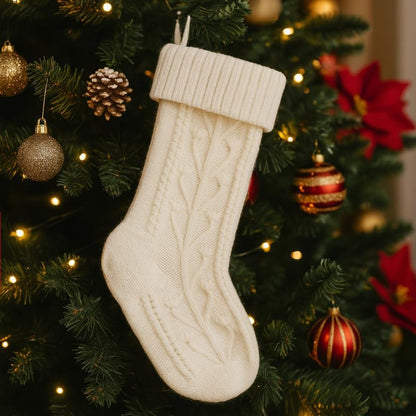 PUKUPIG 18 Inch White Christmas Stocking, Extra Large Cable Knit Holder, Xmas Stocking for Fireplace, Mantel, Festival Party or Wall Hanging