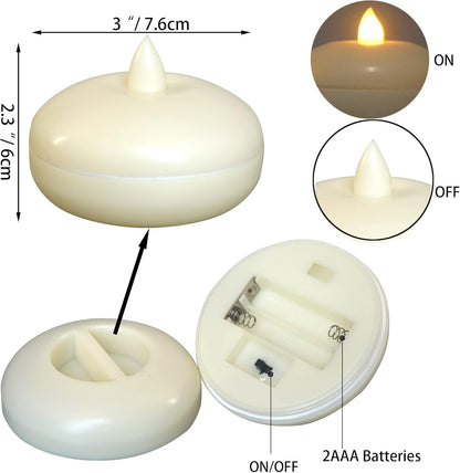 Qidol 4 Pack Waterproof Flameless Floating Candle Battery Operated Flickering Electric Led Light with Timer, Warm White