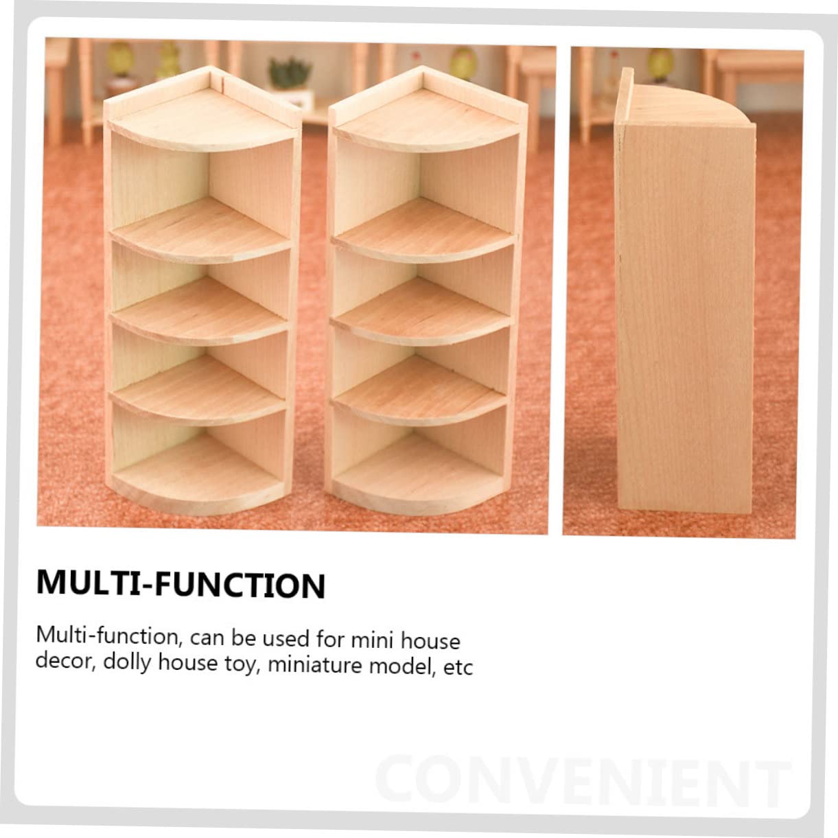 LIOOBO 1Pc Miniature Dollhouse Corner Cabinet Model Elegant Wooden Storage Shelf Accessory for Playhouse Decor Compact Design for DIY Mini Home Simulation