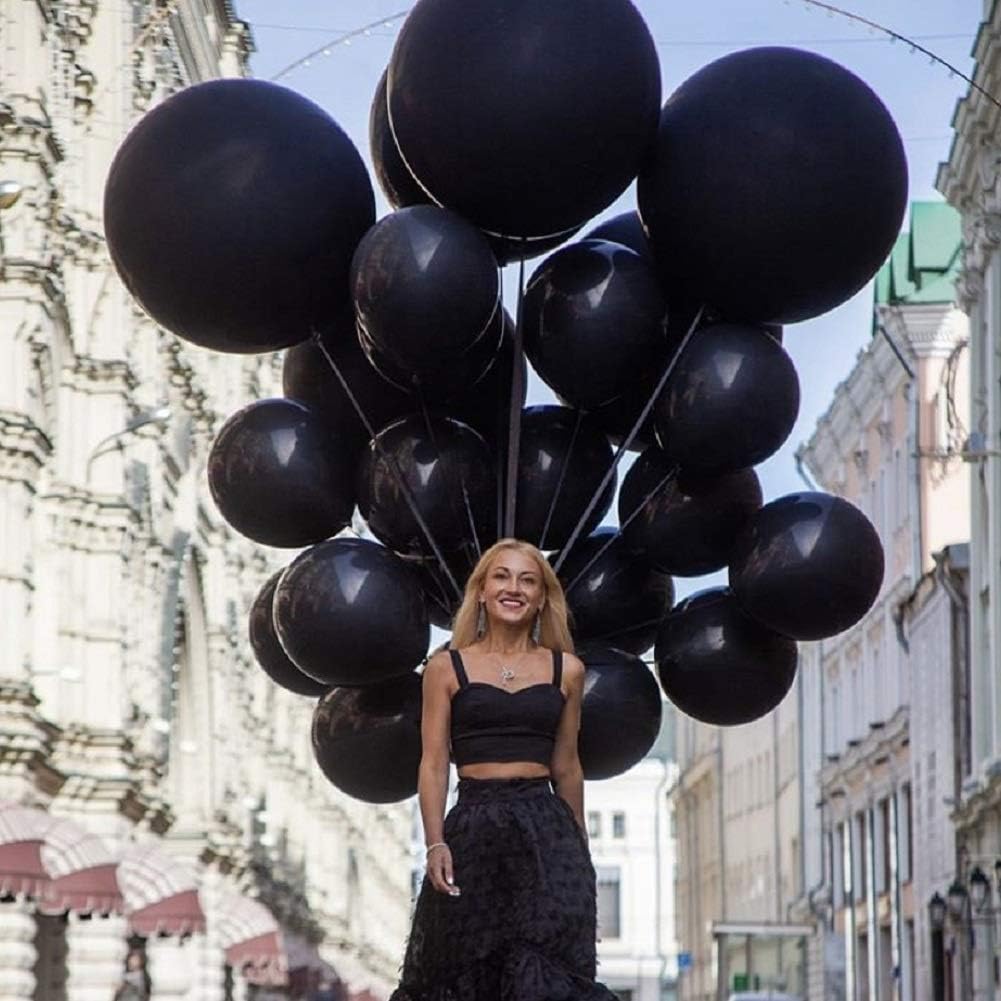 36 Inch Premium Helium Quality Latex Round Black Balloons, Giant Balloons for Event Decorations, 6pcs Black