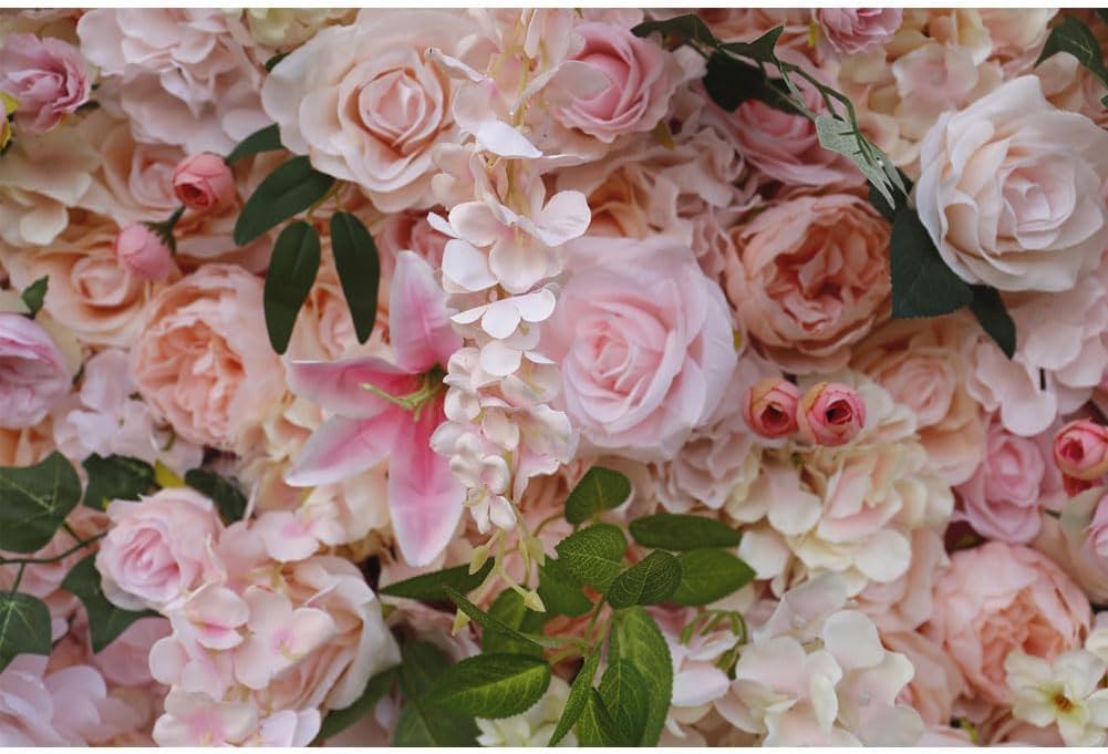 JIIPOREGJ Flower Wall Panel White & Roses Artificial Flower Backdrop for Wedding Party Flower Birthday Decorations,Hanging Artificial Flowers Wall Romantic Silk Ro