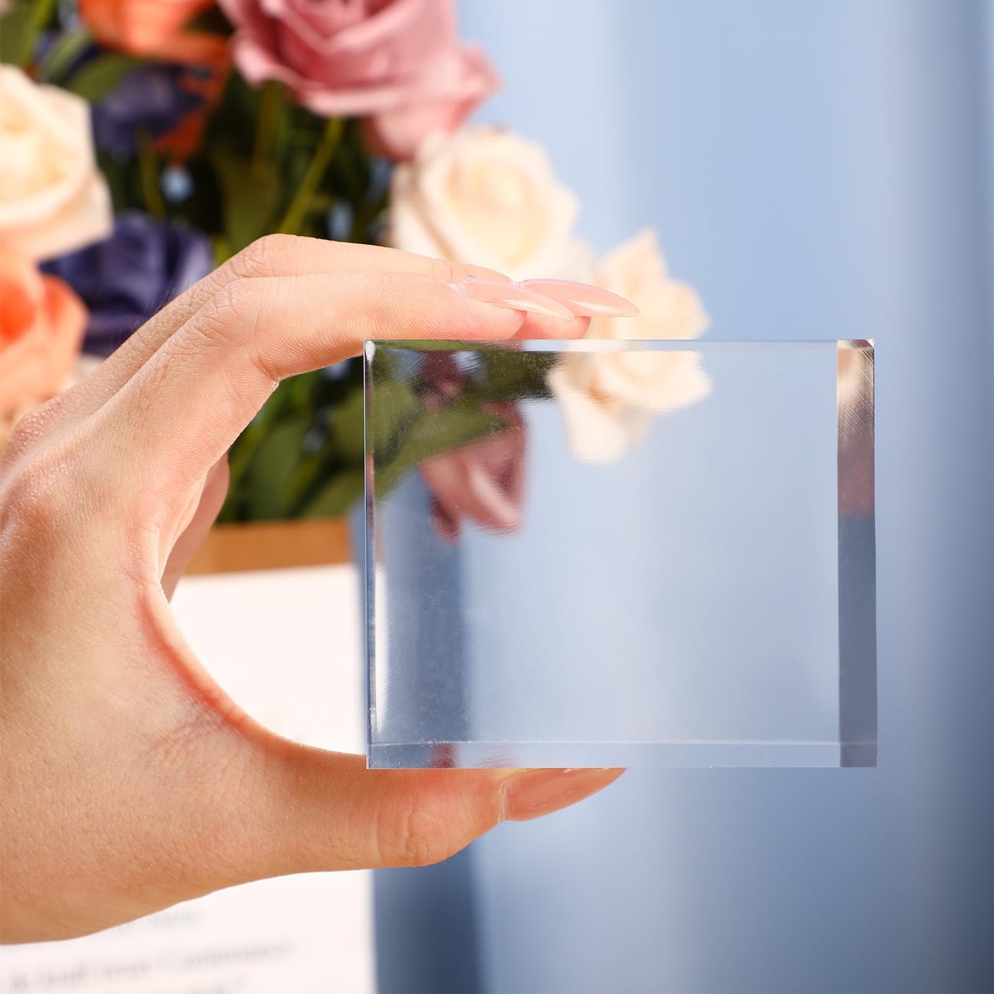 Geelin 6 Pcs Acrylic Risers Stand Display Block Decor Riser 3 Size Decor Clear Polished Cube Solid Pedestal Stand for Jewelry Perfume Photography Collection Food Doll Wedding High Density (Square)