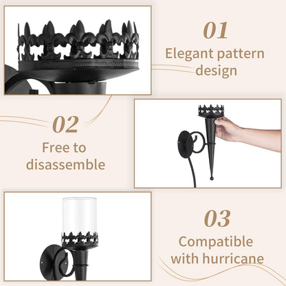 Wall Candle Holder for Pillar Tea Light Candles Decorative Candle Sconces Hanging Black Metal Wall Decorations with Modern Art Design for Living Room, Bathroom, Dining Room, Set of 2
