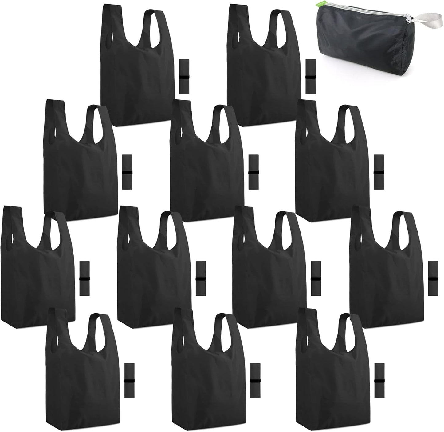BeeGreen 12 Pack Black Reusable Grocery Bags Shopping Bags for Groceries Heavy Duty - Foldable Polyester Grocery Totes