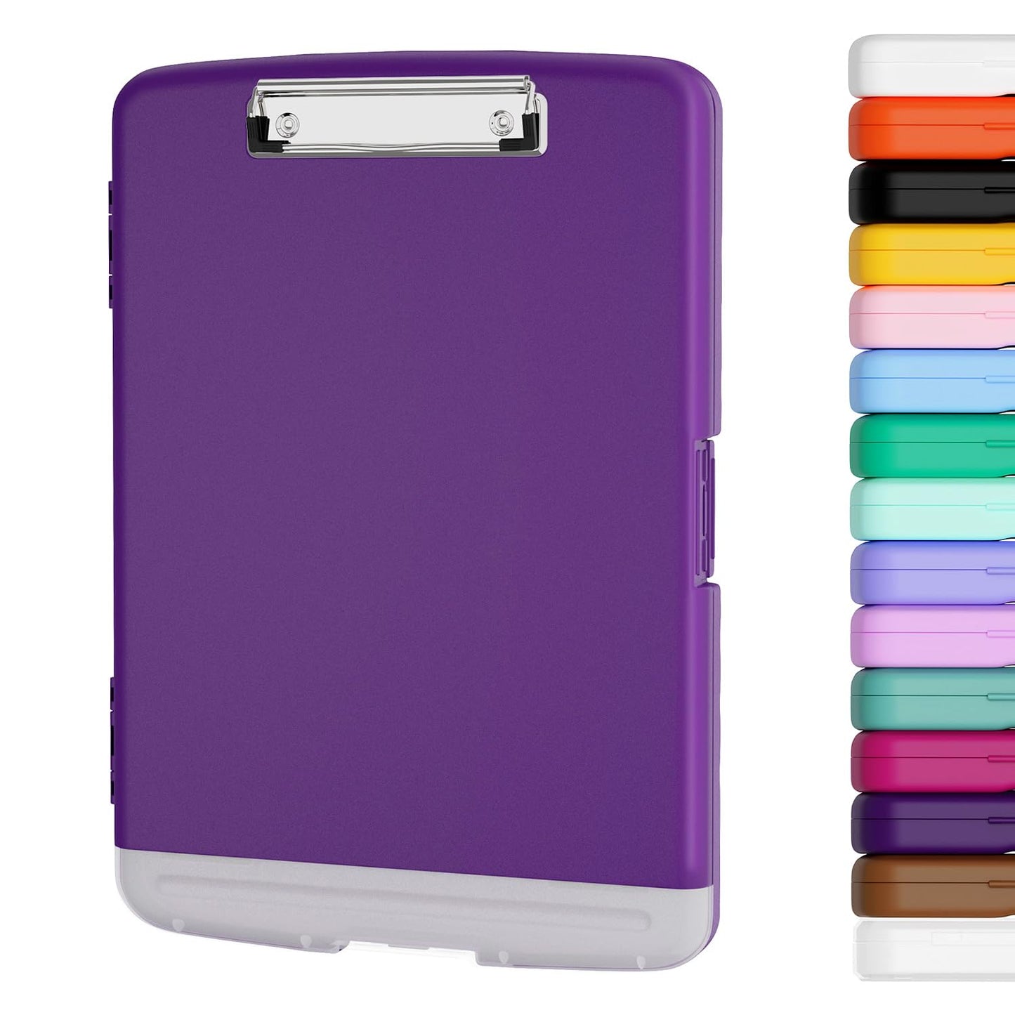 Piasoenc Clipboard with Storage, 8.5 x 11 Organization Box with Pen Holder and A4 Legal Paper Folder, Folio & Side-Opening, Low Profile Clip,for Nurses,Teachers, Size 14 x 9.6 x 1.2 in, Deep Purple