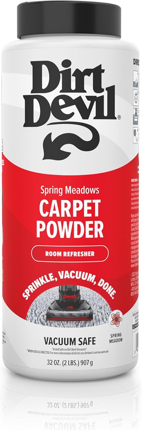 Dirt Devil 32 oz Carpet Powder, Room Refresher and Odor Eliminator, Spring Meadows Scent, Vacuum Cleaner Safe