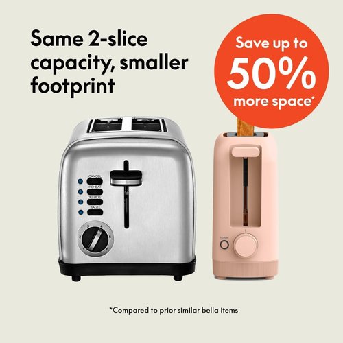 Bella 2 Slice Slim Toaster - 6 Shade Settings with Reheat & Cancel Buttons | 10” Long Slot, Anti-Jam, 900W, Blossom