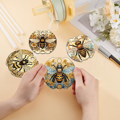 DDGYP 4Pcs Diamond Painting Cup Lid Accessories, 5D Diamond Art Tumbler Lid Topper, Acrylic DIY Craft Supplies, Diamond Art Kits for Adults, for 40oz Tumbler with Handle, Home & Daily Decoration