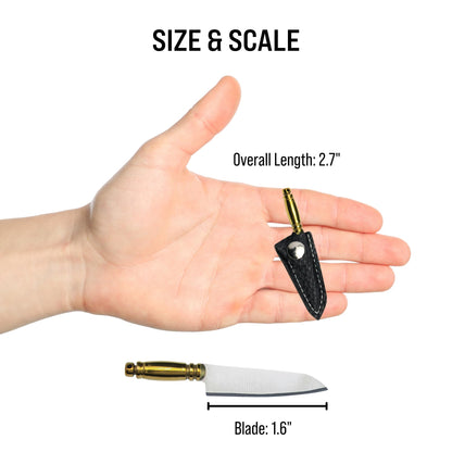 Terporium Mini Utility Knife with Sheath (Single) | Stainless Steel Precision Blade w/Gold Anodized Titanium Handle | 1.6" Blade, 2.7" Overall Length