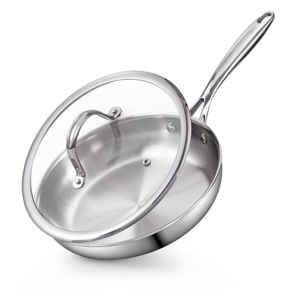 Cooks Standard Stainless Steel Frying Pan with Lid, 12-Inch Multi-Ply Clad Wok Stir Fry Pan, Kitchen Skillet, Silver