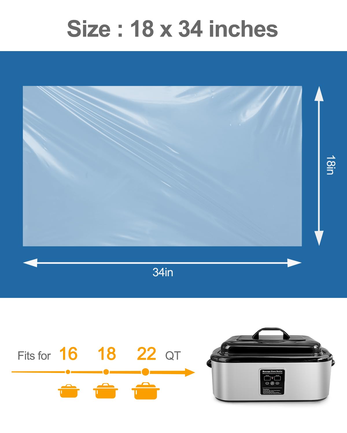 Electric Roaster Liners 12 Count, Disposable Plastic Cooking Bags for 16, 18, 22 Quart Roasters, Size 18 x 34 Inches