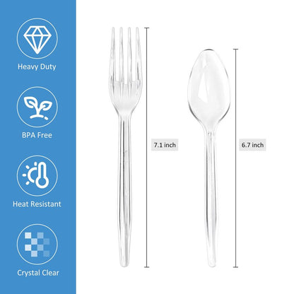 EcoDispose 100 Count Plastic Silverware, Heavy Duty Plastic 50 Forks & 50 Spoons Disposable Utensils Cutlery Set for Party Supplies