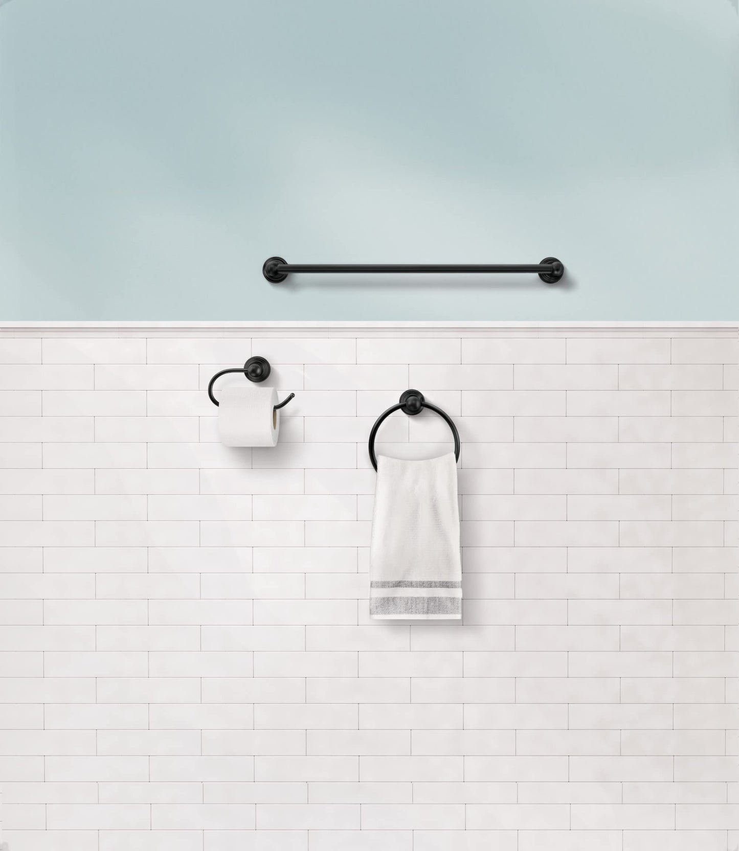 Moen Preston Matte Black 7-inch Bathroom Hand Towel Ring, Wall Mounted Hanger, DN8486BL
