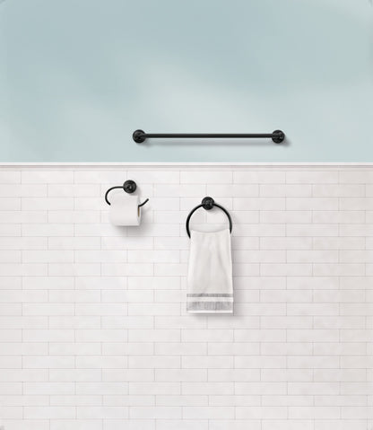 Moen Preston Matte Black 7-inch Bathroom Hand Towel Ring, Wall Mounted Hanger, DN8486BL