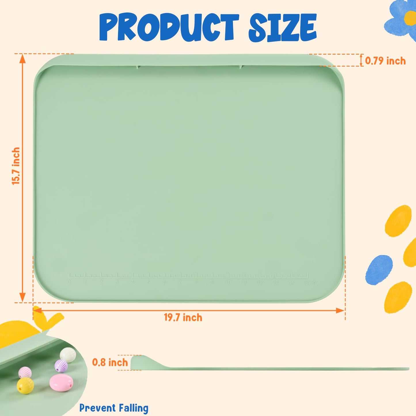Silicone Art Mat for Crafts, 19.7" x 15.7" Painting Mat for Kids with Raised Sides, Non-Slip Surface for Resin, Clay, Play Doh, Jewelry Making DIY Arts & Crafts Creation (Green)
