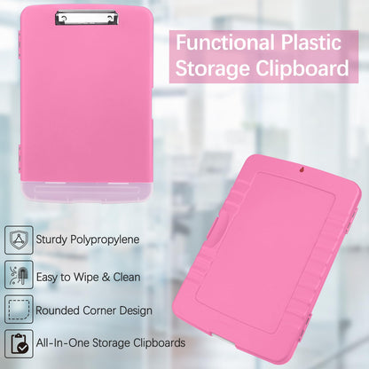 Meiikun Clipboard with Storage, Plastic Clipboards 8.5x11 with Pen Holder, High Capacity Nursing Clipboard Folder, Side Opening Storage Clip Board for Office Work Nurses Teachers (Pink)
