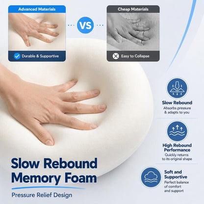 Purroch G-Shape Memory Foam Travel Neck Pillow - 100% Pure Foam Ergonomic Support with Eye Mask & Ear Plugs for Airplane Flights, Car Trips & Office Naps, Beige Gray