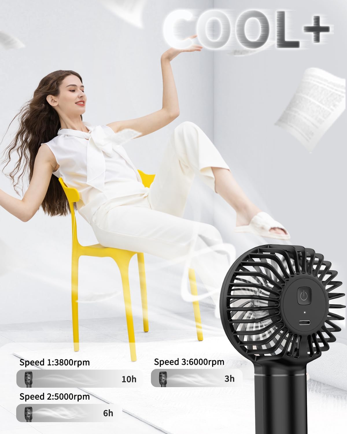 EasyAcc Mini Portable Handheld Fan, 3 Speed USB C Rechargeable Battery Operated Cooling Fan for Travel (Black)