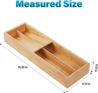 Bamboo Silverware Drawer Organizer Kitchen Utensil Tray Holder for Flatware, Cutlery, Spoon, Forks, Knives