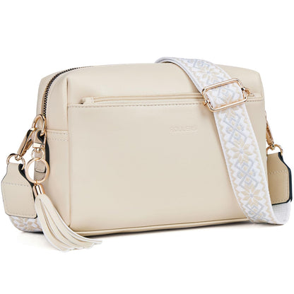 Roulens Triple Zip Small Crossbody Bag for women,Wide Strap Cell Phone Purse Shoulder Handbag Wallet with Credit Card Slots