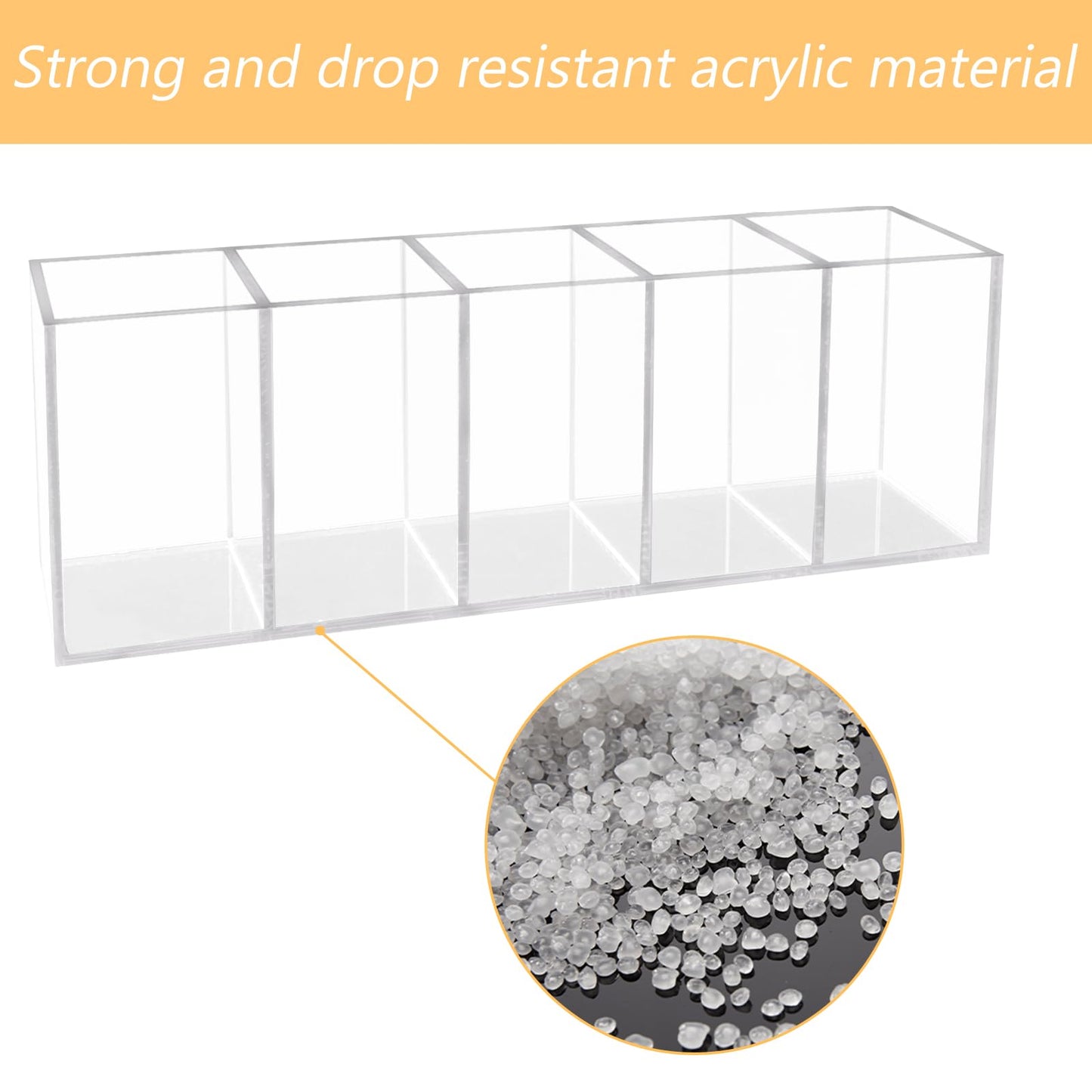 HSYMQ Acrylic Clear Pen Holder 5 Compartments Pencil Holder Desk Organizer Desktop Makeup Brush Holder