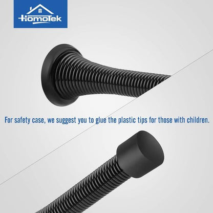 HOMOTEK Heavy Duty Black Spring Door Stops - 12 Pack with Flexible Rubber Bumper Tips | 3-1/8" Size