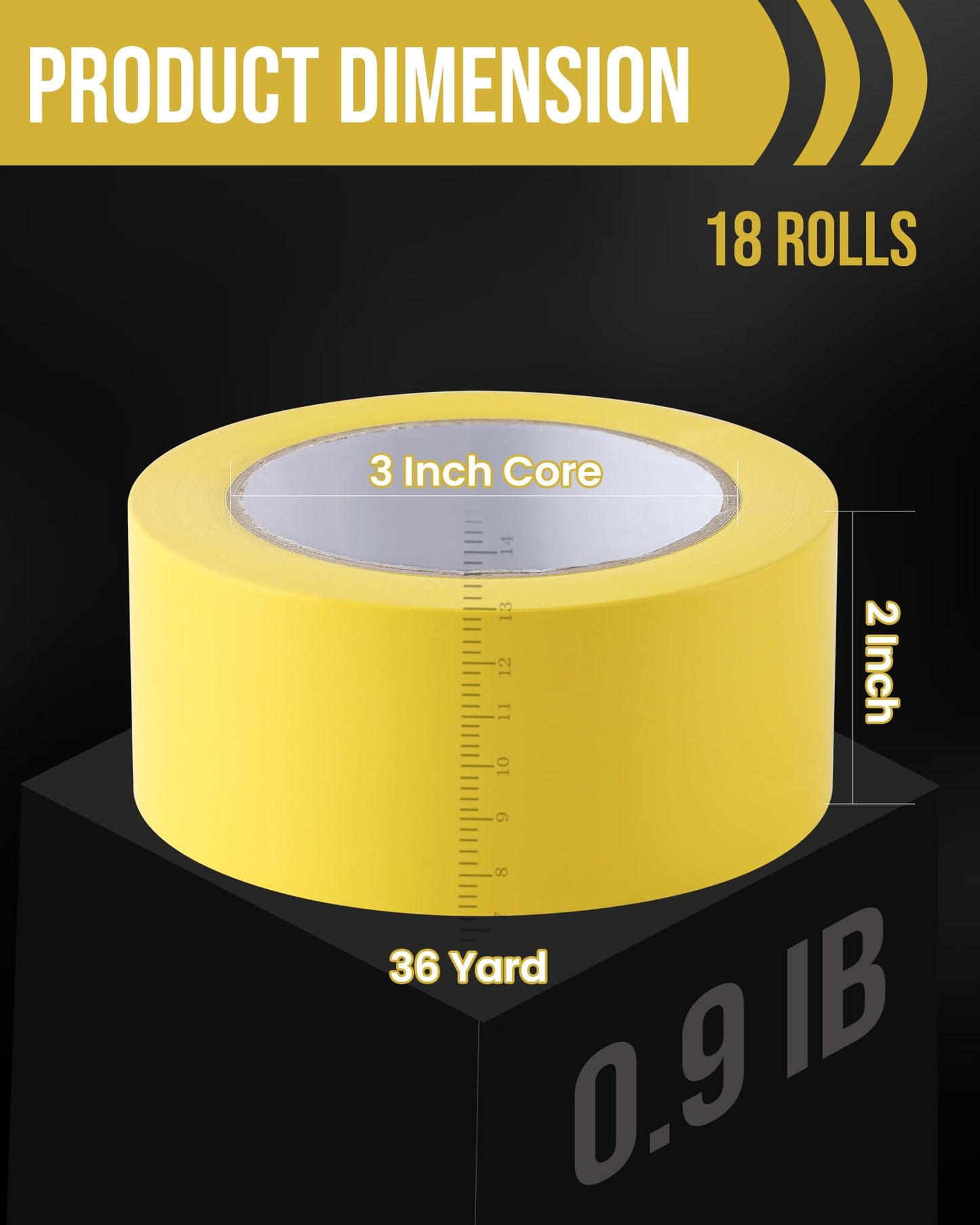 Lichamp 18 Rolls Vinyl Tape, Premium Safety Marking and Traffic Floor Marking Tape, Bundling, Social Distancing, 2 Inch x 36 Yards per Roll, 648 Total Yards, Yellow