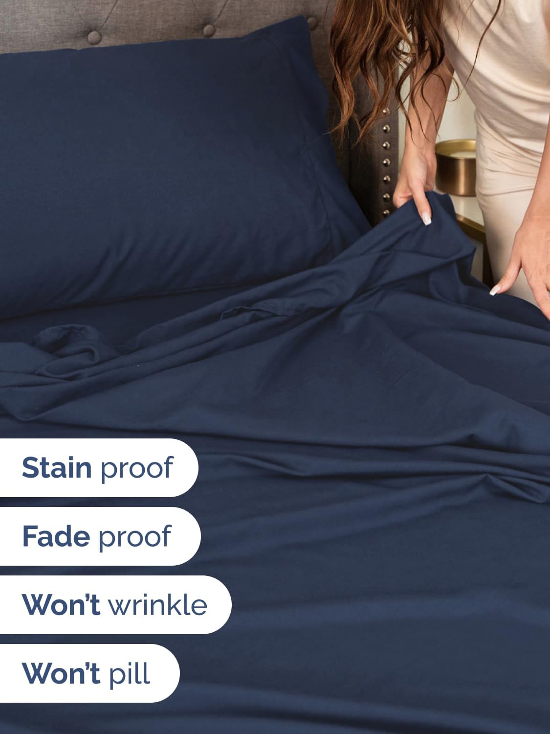 Skiennix Extra Deep King Sheet Set - 6 Piece Breathable Cooling Bedding - Soft Wrinkle-Free Navy Blue