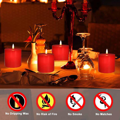 volnyus Red Flameless Candles Set of 3 (3x3 inch) Real Wax Flickering LED Candles Battery Operated with Remote Control Timers for Christmas Fireplace Party Dimmable Pillars Flat top