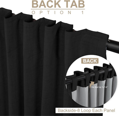 Skiennix Blackout Curtains - 100% Blackout Linen Drapes, Thermal Insulated, 50" W x 84" L, Black - 2 Panels Set