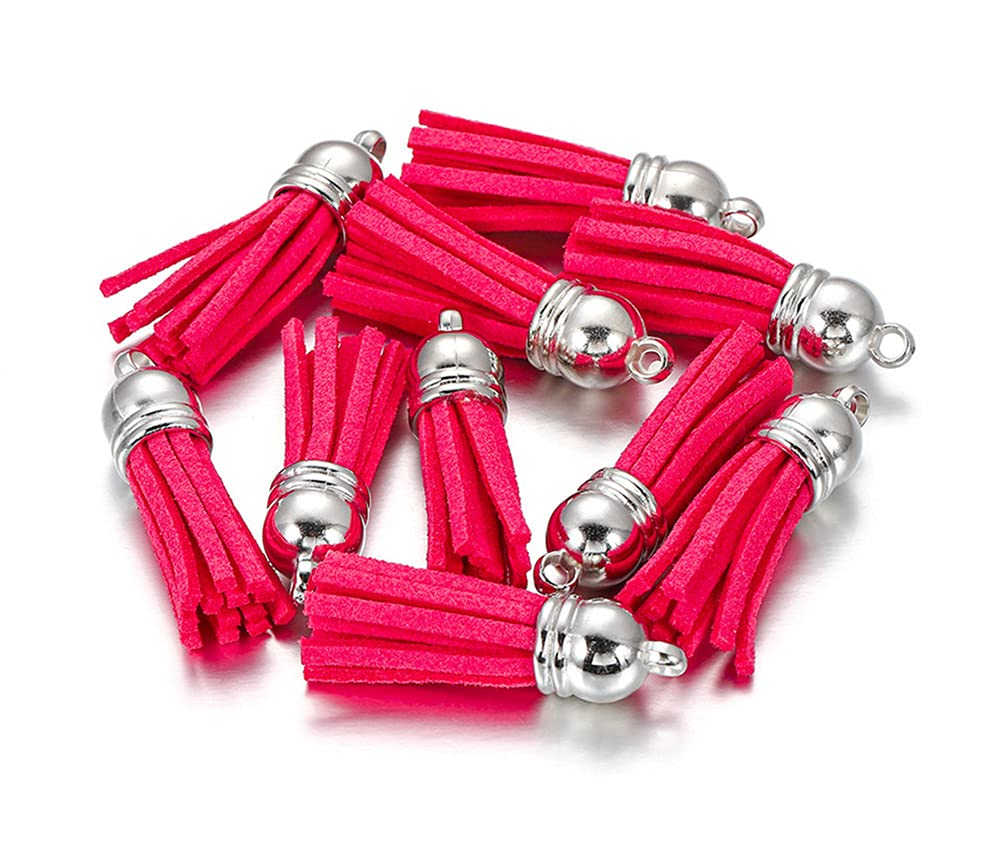 MSCFTFB 100 Pieces 1.5inch Mini Tassels Faux Suede Mala Tassel Kit for Earring Necklace Jewelry Making Garland Keychain Dreamcatcher Charms DIY Crafts (Rose)