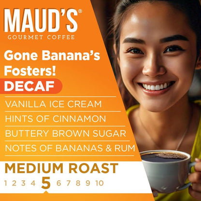Maud's Decaf Banana Flavored Coffee Pods, 18 ct, Decaffeinated Medium Roast Flavored Coffee in Single Serve Pods – 100% Arabica Beans, Compatible with Keurig K Cups Maker