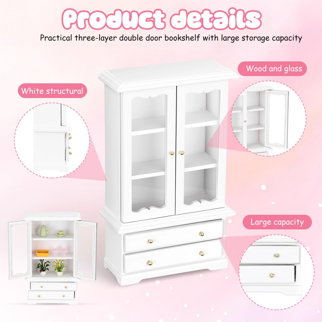 NUOBESTY Miniature Wooden Bookcase 1 12 Scale Dollhouse Furniture Display Shelf with Large Storage for Mini House Decor and Collectibles
