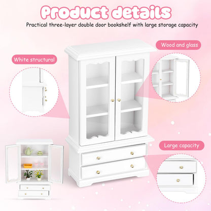 NUOBESTY Miniature Wooden Bookcase 1 12 Scale Dollhouse Furniture Display Shelf with Large Storage for Mini House Decor and Collectibles