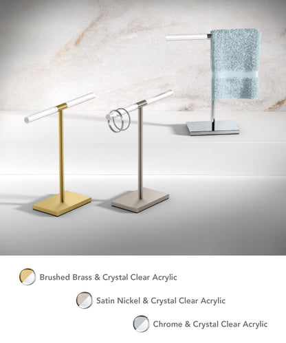 Gatco 1344B, Modern Rectangle Base Freestanding Countertop Towel Holder, Brushed Brass/Acrylic / 10.50" W x 11.13" H T-Shape Style Countertop Hand Towel Holder for Bathroom, Kitchen Towel Rack