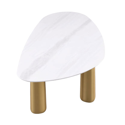 Furniture of America Gavora Modern 51-inch Oval Sintered Stone Top Coffee Table with Gold Triple Pedestal Legs for Small Space, Living Room, Home Office, White