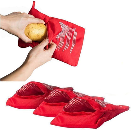SYBL 4 4 Pcs Reusable Red Microwave Potato Bag Potato Cooker Potato Baking Pouch Perfect Bake Potatoes Just in Minutes