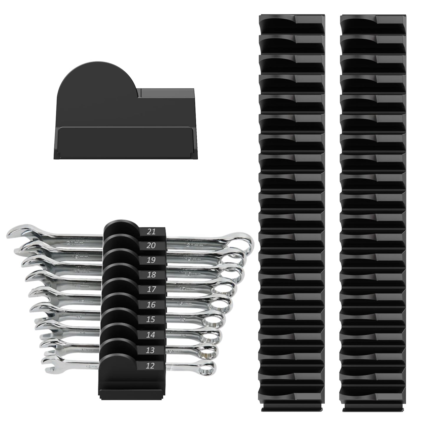 Mudygelay 52 pcs Modular Wrench Organizers for Tool Drawers - Wrench Rack with Metric&SAE Labels, Perfect Tool Storage Holder. Gift for Father and Boyfriend (Black)