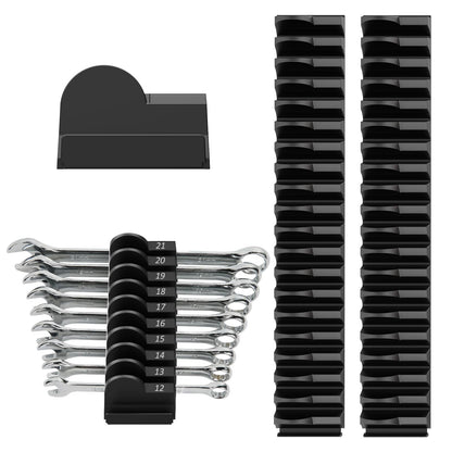 Mudygelay 52 pcs Modular Wrench Organizers for Tool Drawers - Wrench Rack with Metric&SAE Labels, Perfect Tool Storage Holder. Gift for Father and Boyfriend (Black)