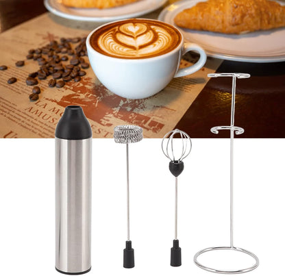Powerful Handheld Milk Frother - Lightweight Electric Whisk with 2 Mixing Heads, Battery Operated Stainless Steel Mixer