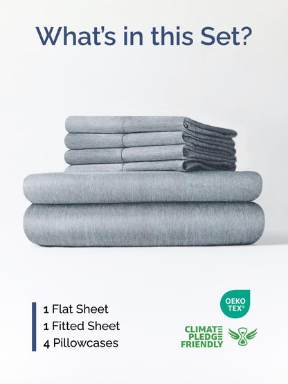 Skiennix Extra Deep King Sheet Set - 6-Piece Breathable Cooling Bedding - Soft, Wrinkle-Free Heathered Blue