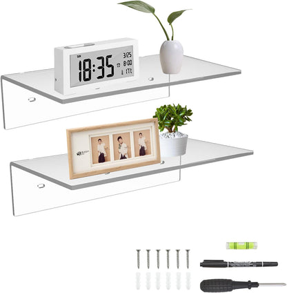 12 Inches 2 Pack, Plants(12 inch, Sezanrpt Acrylic Wall Shelves Floating Shelf for Wall Mounting, Acrylic Display