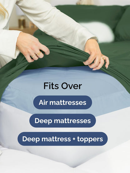 Skiennix Extra Deep Split King Sheet Set - 7 Piece Cooling Bedding - Soft, Wrinkle-Free, Emerald Green